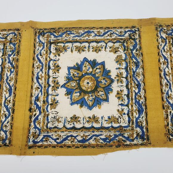 Vintage Turkish Yellow Mandala Flower Fabric Panel Set 4 Connected Turkey Made - Picture 4 of 10